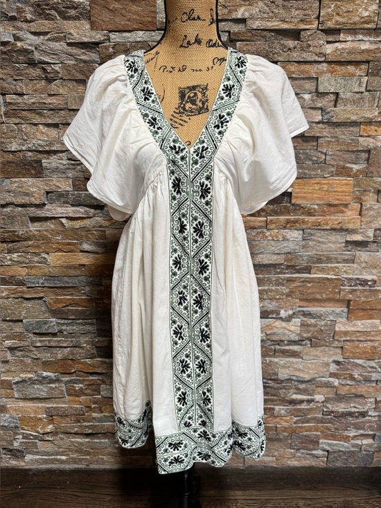 Antik Batik Dresses & Skirts - ANTIK BATIK Boho Chic Embroidered Beaded Sequin Flutter Sleeve Cotton Dress Med